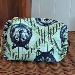 Wolf Print Cosmetic Pouch in Mint Green